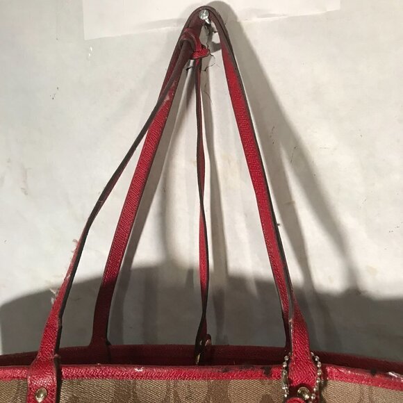 Vintage COACH Genuine Leather Women Brown Red Hand Shoulder Bag Purse - Picture 5 of 10